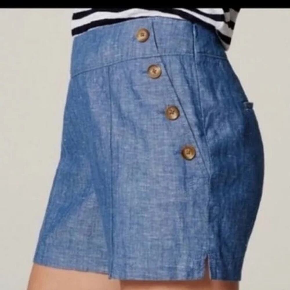 Ann Taylor LOFT Riviera Shorts Womens 2 Blue Chambray Linen Cotton Nautical